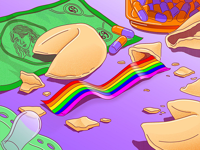 Fortune aids art color drawing fortune cookie gay illustration illustrator lgbtq lines minimal money pacifier pride pridemont queer rainbow texture vector