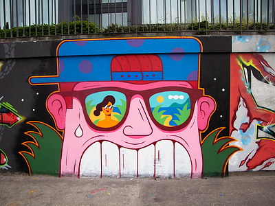 Mural beach character characterdesign glasses graffiti illustration mural painting spray street art sun wall art