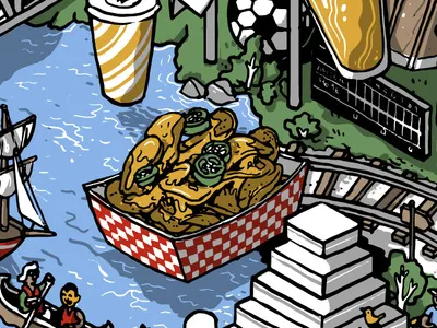 Nachos building color digital drawing isometric isometric illustration line mural wacom