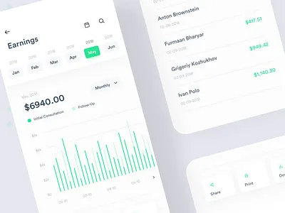 Earning statistics for Doctor - Neomeda app consultation doctor app doctor appointment doctor consultation doctor earning dynamic app earning ui graph ios app iphone app medical app minimal app design payment ui statistics video consultation