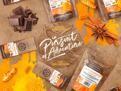 Naduria ® / Package prototype of German brand for Superfoods 3d art adventure brand design chocolate bar cinnamon coconut conceptual ginger label packaging naduria natural package pouch prototype raw superfoods sweet typography