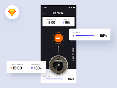 Smartly App - Smart Home Roomba app concept drag dragtostart flat home interface mobile roomba simple start ui ux