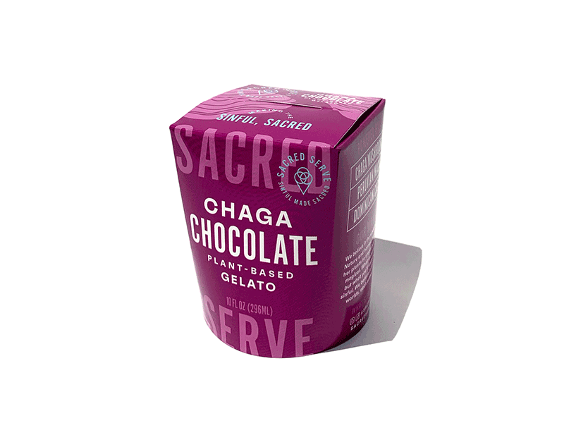 Sacred Serve botanical chaga chocolate design dessert frozen gelato ice cream illustration mint natural packaging pint plant based sacred serve simple superfood superfoods vegan