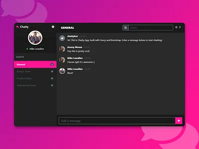 Chatty | Dark Theme Slack Concept app application design bootstrap concept slack ui uidesign ux