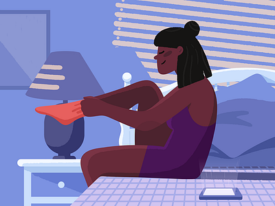 Morning Shadows adobe illustrator adobe photoshop bed blue girl graphic design illustration illustrator morning phone purple texture
