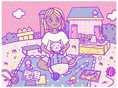 With the cat 小女孩 插图 涂鸦