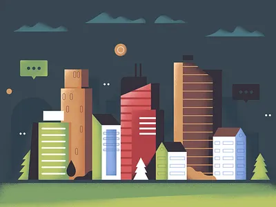 Grange town 2d building city cloud forest illustration picture shapes skyline town tree