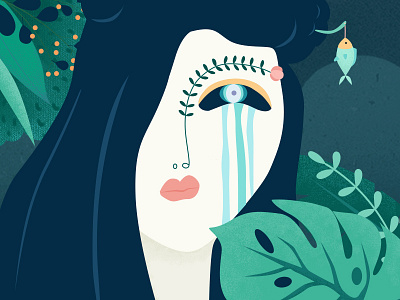 Sen design fish follower forest girl illustration