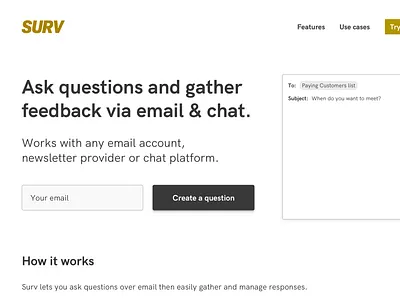 Concept for email survey app app email landing logo saas survey