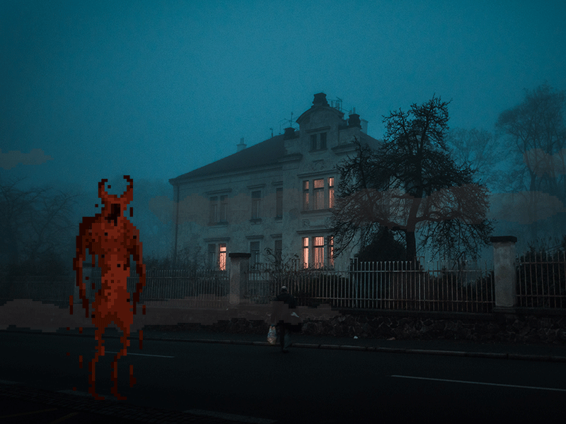 Creep illustration monster night pixel art street
