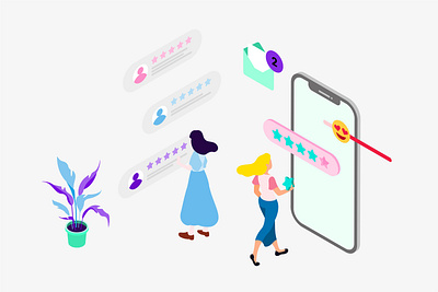 Mobile App Review And Feedback Features Isometric appdesigner customillustrations developer feedback illustration isometric mobile app redesign review ui ux webdevelop webdevelopers webdeveloping webdevelopment
