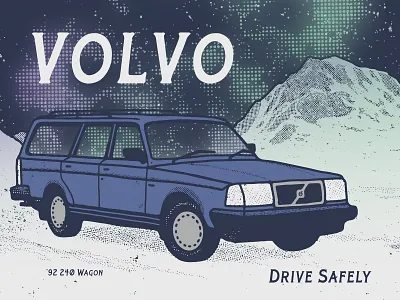 Volvo 240 aurora borealis branding campaign canada car design font font family hand drawn illustration mountains poster art serif sweden texture typography vector vintage volvo winter