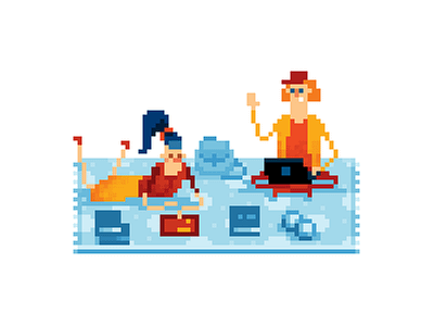 Pixel art picnik with gadgets gadgets illustration modern people pixel art students