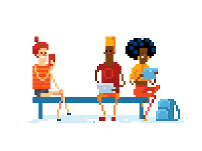 Modern party in pixel art gadgets illustration paople pixel art simple students