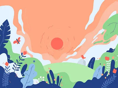 Underwater sunset adobe draw flat flowers illustration insects life nature outdoors plant sky sunset vector