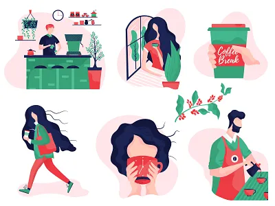 Coffee Break branding coffee flat girl icon illustration illustrator vector vectorillustration webdesign woman
