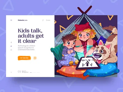 Speech Recognition Technology Webpage character children cute illustration design design studio digital art graphic design hero illustration hero image illustration interaction interface kids landing page technology ui user experience ux web web design