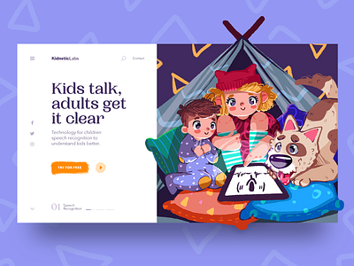 Speech Recognition Technology Webpage character children cute illustration design design studio digital art graphic design hero illustration hero image illustration interaction interface kids landing page technology ui user experience ux web web design