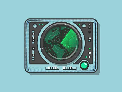 Radar 2d flat illustration illustrator line art machine radar simple sonar submarine vector