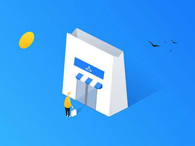 Isometric Shopping bag blue design ecommerce gradient illustration isometric shop shopping shopping bag sketch store