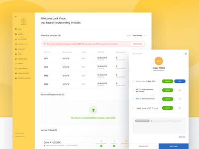 Nabis Internal Orders Home Screen cannabis cannabis logo design nabis ordering screen orders product orders ui yellow