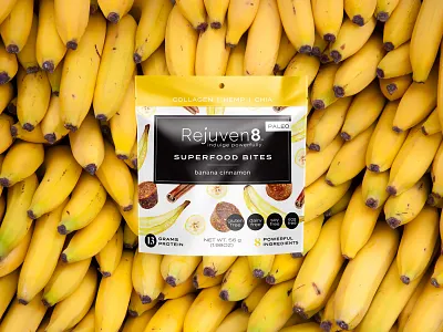 Banana Cinnamon Bites banana cinnamon food packaging package design package mockup packaging snack packaging superfood