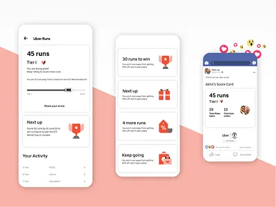 Rewards Interface for Uber + ICC brand campaign card cricket dashboard design experience icons india loyalty marketing rewards score uber world cup