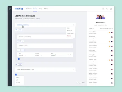 Boo...lean boolean concept contacts design dropdowns dynamic layout panel segmentation segments ui