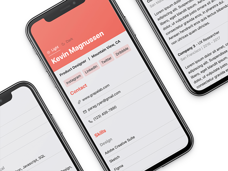 Simple Resume Theme codepen cv dark mode design ios13 night mode responsive resume theme toggle ui ux