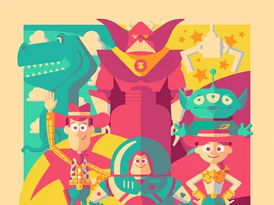 Toy Story buzz lightyear cartoon color design gradient graphic illustration kids movies stars toy story toys toystory vector woody zurg