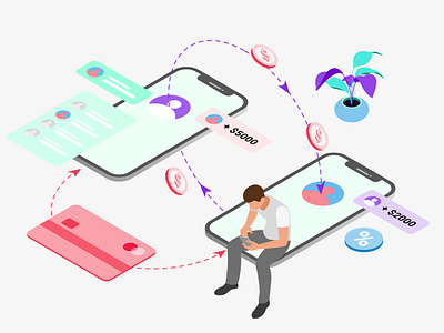 Mobile App Transfer Features Isometric appdesigner customillustrations developer illustration isometric mobile app redesign ui ux webdevelop webdevelopers webdeveloping webdevelopment