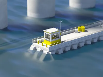 Industrial 3d booth c4d dock illustration industrial motion ocean water