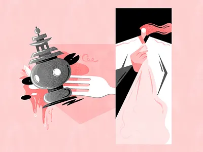 A bite of scenery | 秀色可餐 chinese design flat food fourchars idiom illustration pink scenery vector