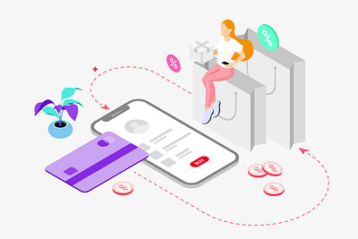 Mobile App Shopping Features Isometric appdesigner customillustrations developer illustration isometric mobile app redesign ui ux webdevelop webdevelopers webdeveloping webdevelopment