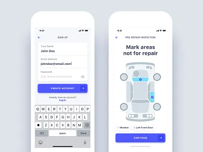 Vehicle Repair Center App android app automobile design ecommerce form illustration ios iphone repair sign up ui ux vehicle