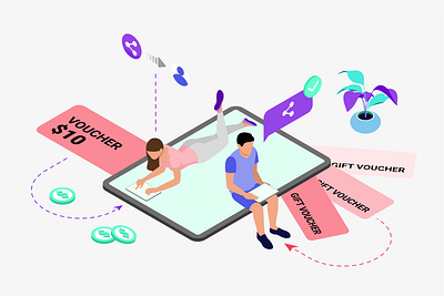 Mobile App Share For Free Gift Features Isometric appdesigner customillustrations developer illustration isometric mobile app redesign ui ux webdevelop webdevelopers webdeveloping webdevelopment