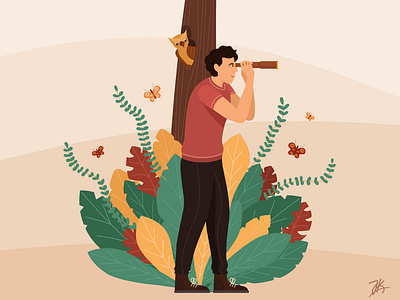 Discover art binocular character design illustration minimal nature owl travel tree