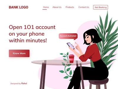 Open Account In Mobile within minutes above the fold banking page figma illustration uicolors uidesign web web page