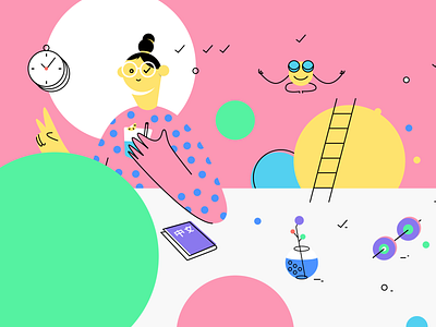 Habit. App Of The Day Illustration branding character circles clocks design flat habit tracker illustration ios plants tracker vector