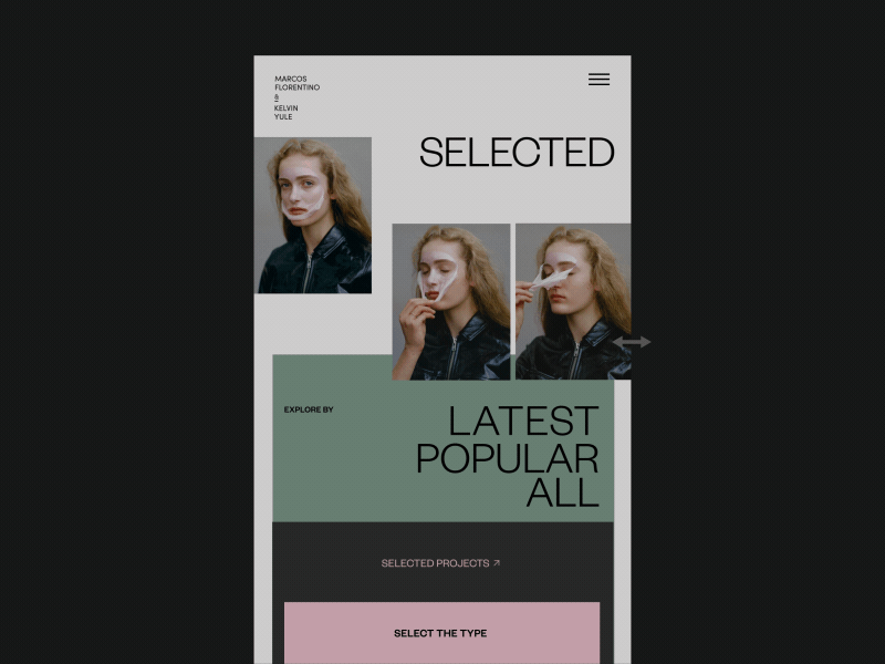 Mar + Vin Responsive Desktop & Mobile Animation design fashion grid homepage interaction interface layout model photo promo type type art typography uiux video web website