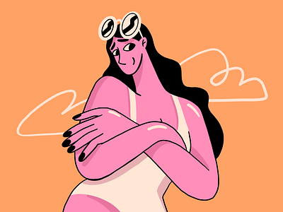 Summer Swim 2d branding charachter custom darkcube design digitalart draw drawing girl hand illustration landing page pool party product design swim swimming ui vector web woman