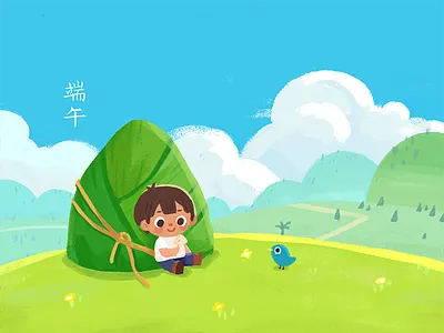Dragon Boat Festival bird boy chinese dragon boat festival mountain zongzi 插图