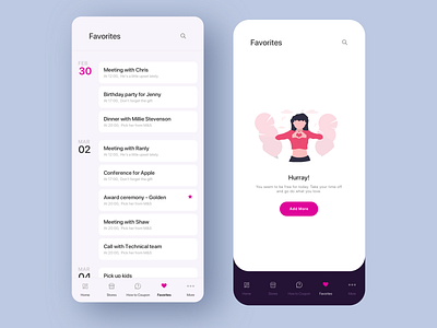 App with schedule app calendar events favorites mobile app ui ux