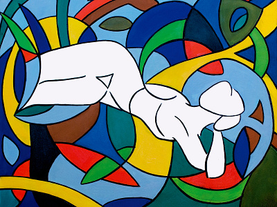 Reclining Nude art blue cubist female feminism feminist freedom geometric girl illustration girl power grass marble naked nude nudeart oil on canvas oil painting painting spa woman