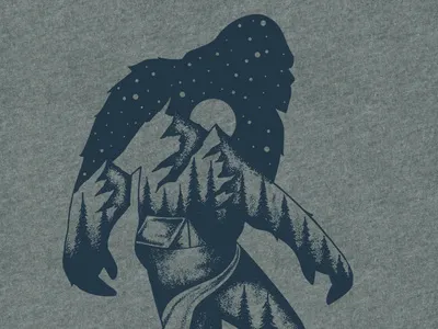 Bigfoot Mountians camping illustration stippled typography