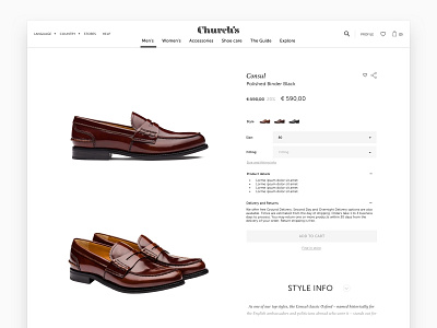 Church's Product Page app clean ecommerce ecommerce design minimal pdp prada product product detail product page shoes shopping ui ux white