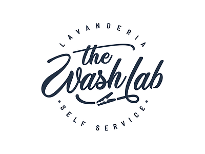 The Wash lab black circle clothes draw glyndon hanger laundry lettering logo logotype old retro script service typography wash washing
