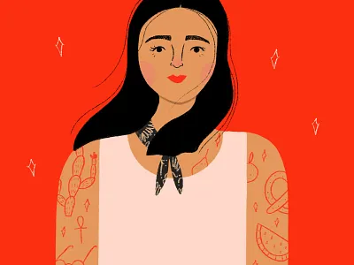 Tattoo Babe 3 bold color colorful cute design digital illustration feminine fun illustration modern photoshop procreate tattoo texture women