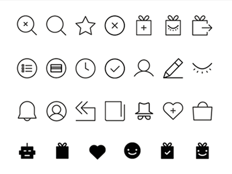 Line custom icons for app add background bot card clock flat found gift heart icon illustration line logo notification profile search send shop simple star