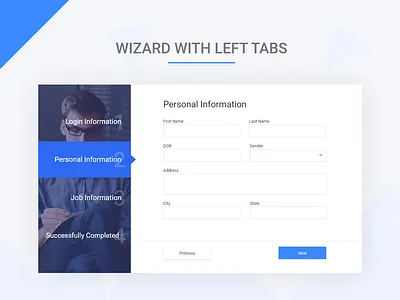 Wizard with left tab menu adobe xd adobexd card design form form design form field material design minimalist mockup tab tabs wizard